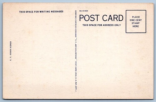 GREETINGS FROM SEASIDE OREGON SUN RAY ON THE OCEAN VINTAGE LINEN POSTCARD - Picture 2 of 2