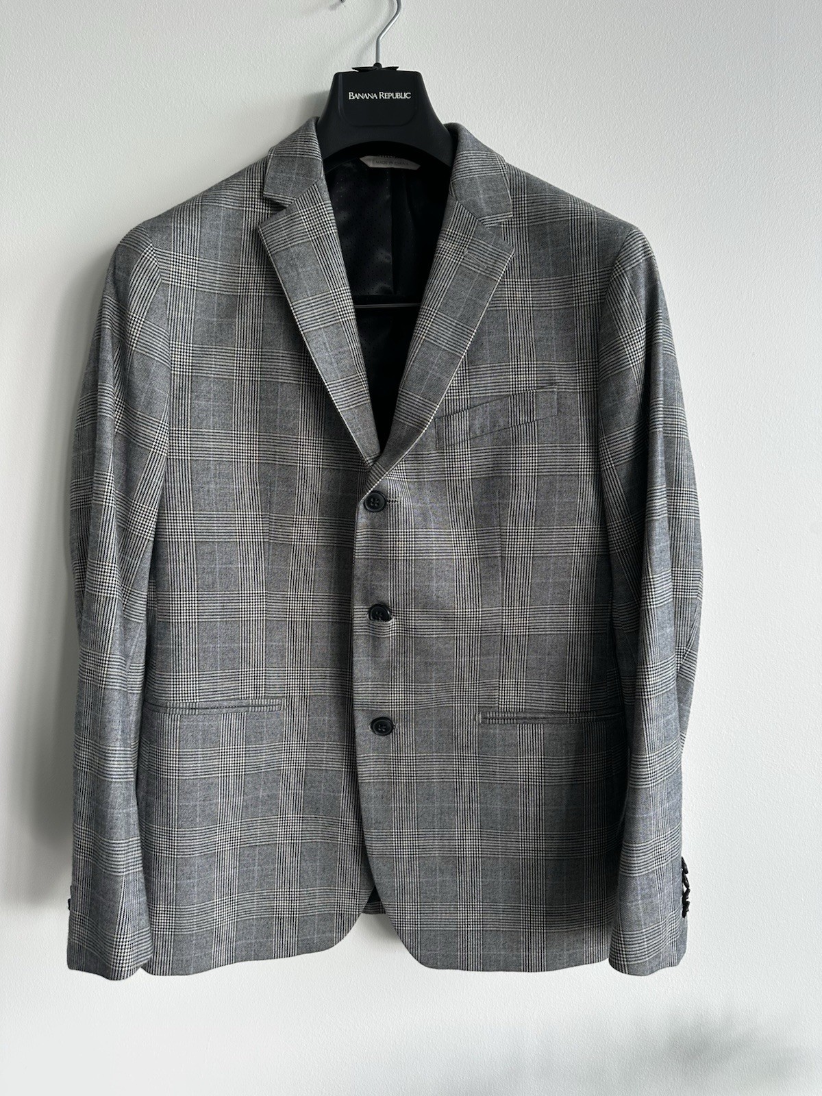 Banana Republic Mens 40S Gray Plaid Blazer Sport Coat 40 Short Cotton Stretch