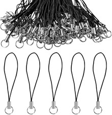 100 Pieces Black Cell Phone Lanyard Split Ring Strap with Silver Tone Ring for M