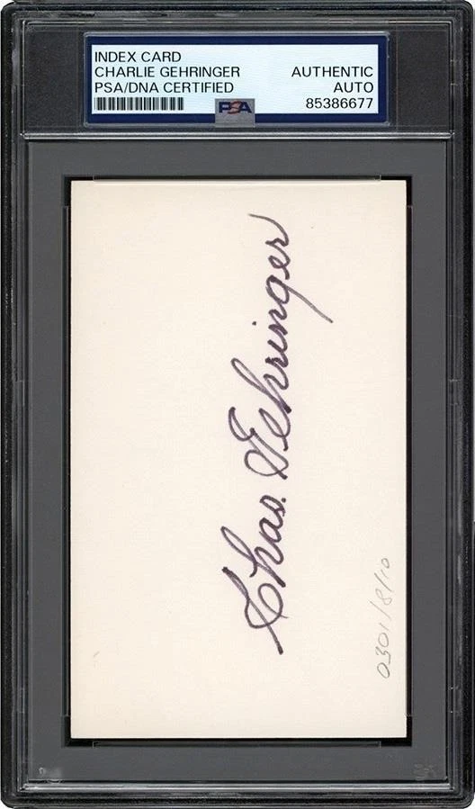 005, Charlie Gehringer HOF, Original Autograph, Index Card, Tigers, PSA/DNA - Image 2 of 4