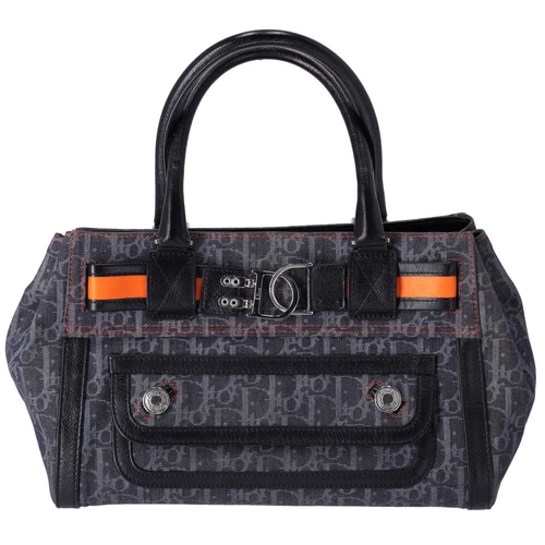Sac à main Christian Dior Flight gris foncé orange multi denim cuir