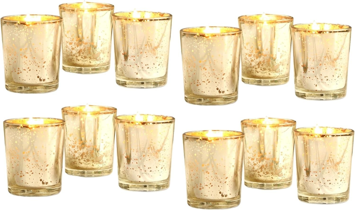 Hosley Set of 12 Gold Mercury Filled Glass Votive Candles. I