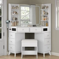 Vanity Desk with Bluetooth Speaker, Makeup Vanity Mirror, Dressing Table
