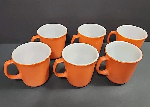 Set of 6 Vintage Corning Pyrex Burnt Orange Rust Color Coffee Mug Milk Glass 8oz