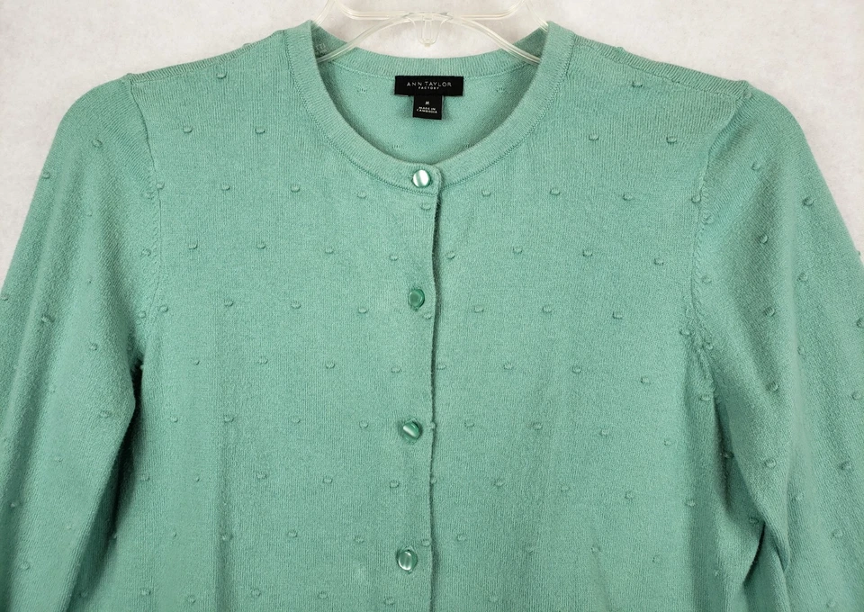 Ann Taylor заводской кардиган свитер женщин M зеленый горошек длинным рукавом - Изображение 2 из 4