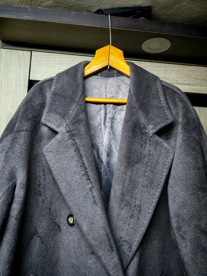 Abrigo raglán vintage Max Mara lana cachemir gris db clásico mujer 46R 14 XL Foto 3 de 4