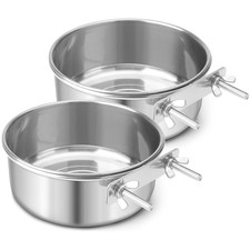 Dog Bowl Stainless Steel Hanging Food Water Feeder Cage Cup 2 PCS Large