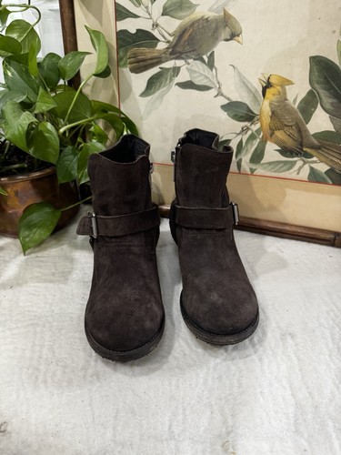New All Saints EU 40 US 9 Brown Suede Biker Moto Boots Stirrup Strap Zip Buckle - Picture 10 of 14