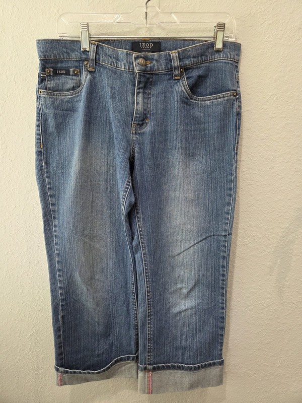 Izod Size 8 Petite Med Blue Denim Cropped & Cuffed Jeans