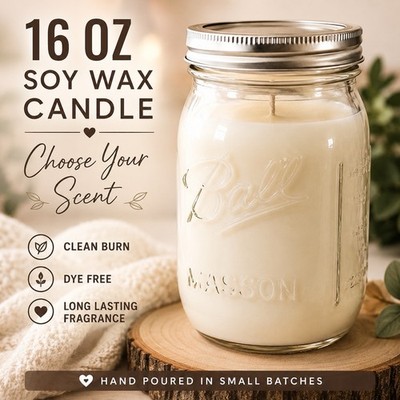 Large Soy Wax Jar Candle Choose Scent Dye Free Clean Burn Long Lasting Free Ship