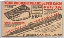 Frank Spors & Co Pearl Pen Catalog Offer Lesueur Center MN  Unp Postcard