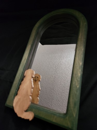 Vintage 1996 Judy Rand Handcrafted Mirror Golden Retriever Dog Reflection Wood