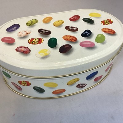 Jelly Belly Bean Shaped Metal Tin  Empty Container - 6  Across 2.25  Tall