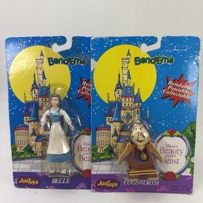 Bend-Em Beauty And The Beast Belle & Cogsworth JusToys 90s Disney Co 5.5''