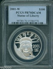 2001-W $100 PLATINUM EAGLE STATUE OF LIBERTY 1 Oz. PCGS PF70 PROOF PR70 KEY DATE 3950.00 per troy oz