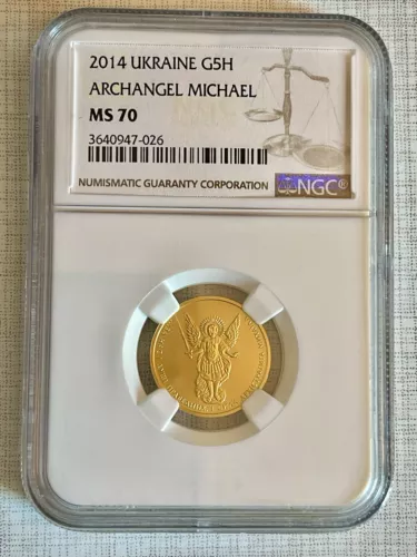 Ukraine 2014 Archangel Michael 5 Hryven 1/4 oz Gold Coin NGC MS70 Sku# 4276