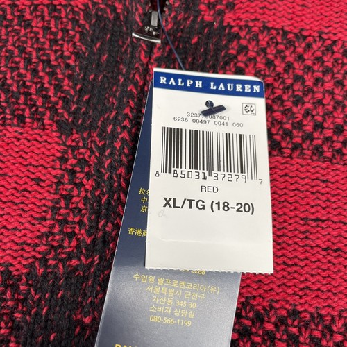 Polo Ralph Lauren Boys XL 18-20, Red/Black Check Wool Blend 1/4 Zip Sweater - Picture 5 of 9
