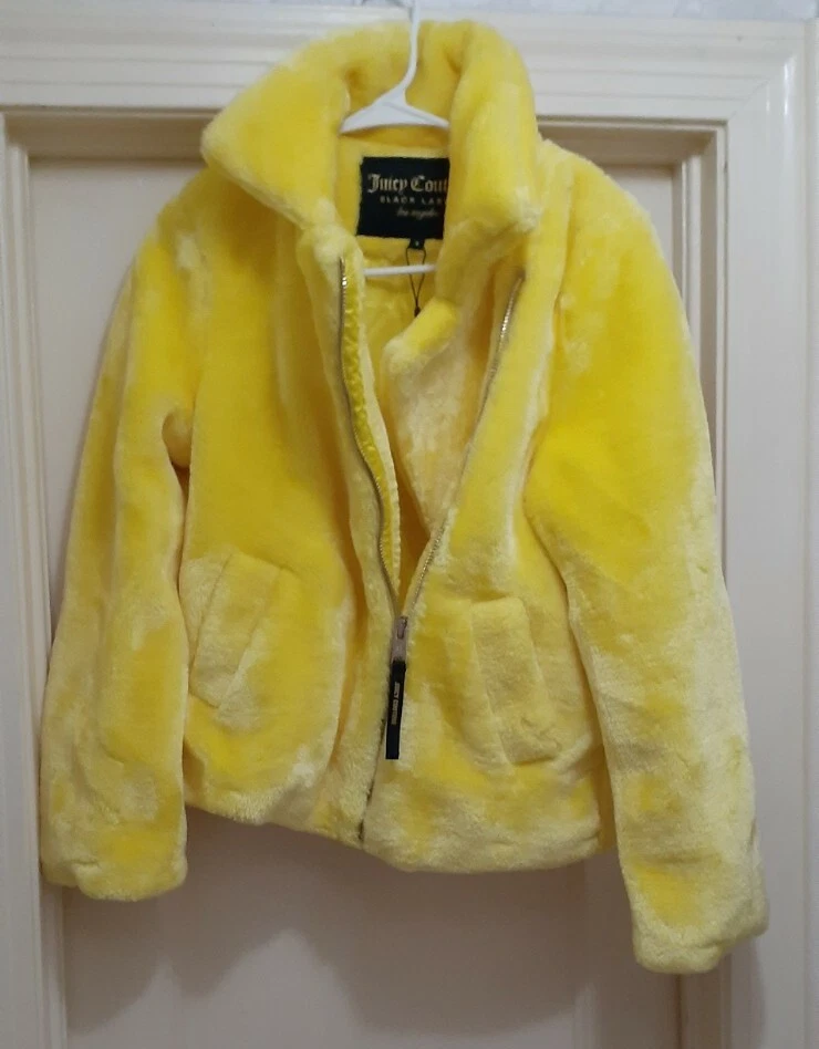 JUICY COUTURE “BLACK LABEL” FASHION YELLOW FURRY!! ZIP COAT SOFT $248MSP XS S M