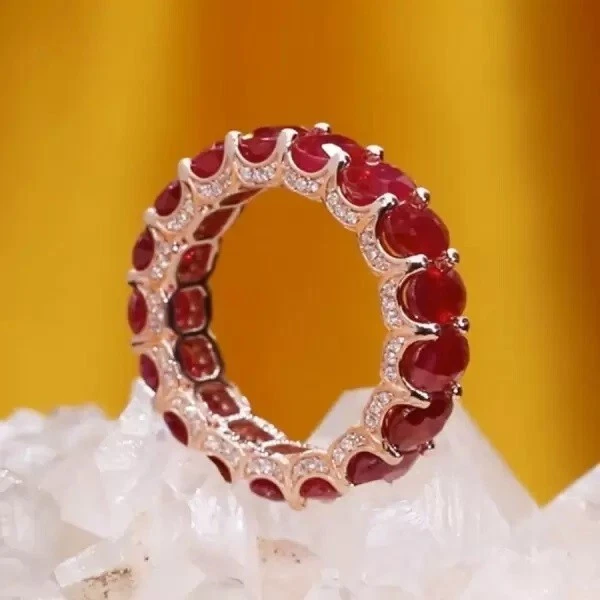 11 Ct Oval Cut Created Ruby & Diamond 14K Rose Gold Plated Classic Eternity Ring - Image 4 of 4