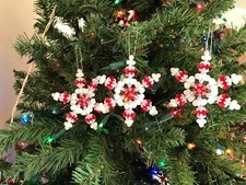 3 Beaded Ruby Snowflakes Christmas Ornaments