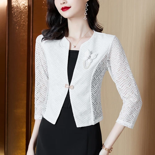 Lady Lace Suit Cardigan Jacket Hollow Cropped Shrug Short Shawl Coat Blazer Tops - Picture 5 of 14