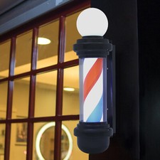 Barber Pole LED Light Rotating Stripes Metal Hair Salon Shop Sign Red White Blue