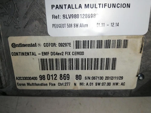 SLV9801286980 Écran Multifunction le plus cher pour PEUGEOT 508 SW Allure 2013 1293683