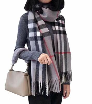Cashmere Feel Plaid Scarf Fancy Scarf Check Scarf Evening Shawl Silk Shawl Grey