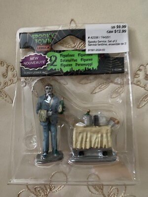 LEMAX SPOOKY TOWN HALLOWEEN MINIATURES SPOOKY ROOM SERVICE SET OF 2 NEW WAITER