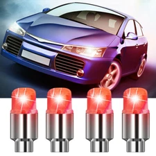 4Pcs Red LED Light Caps Fit Car Wheel Tire  Stem Cap Tyre Air Valve Accessories 