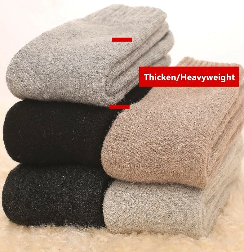 5 Pack Men Wool Crew Socks Cushioned Thermal Thicken Solid Warm Boot Winter 7-11