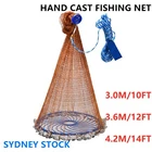 8-14FT Fishing Cast Net Quick Throw Nylon Mesh Drawstring Chain Bottom Spread