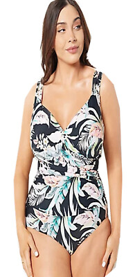 Jantzen Solid Surplice Maillot One-Piece Swimsuit Black Cabana Plus Size 20w