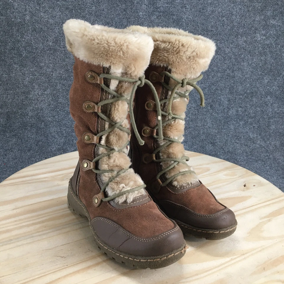 St Johns Bay Boots Womens 8.5M Winter Brown Leather Lace Up Mid-Calf 024-8942 - Image 3 of 4