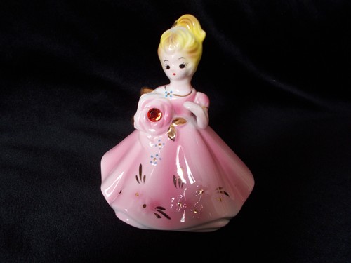 VINTAGE JOSEF ORIGINALS JANUARY GARNET BIRTHSTONE FIGURINE BLACK EYES 1960's EXC - Picture 2 of 5