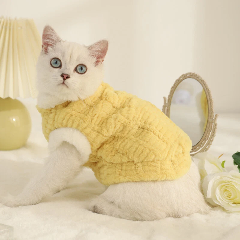 Pet Cat Fleece Costume Clothing Coat Jacket Costume Faux Fur Trim Thermal Winter - Image 2 of 4