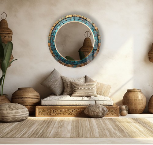 Green Abstract Round Wall Mirror - Picture 8 of 11