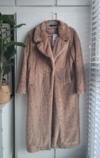 Tesco F&f Long Teddy Coat Pockets Lined Size S New With Tags Designer Dupe