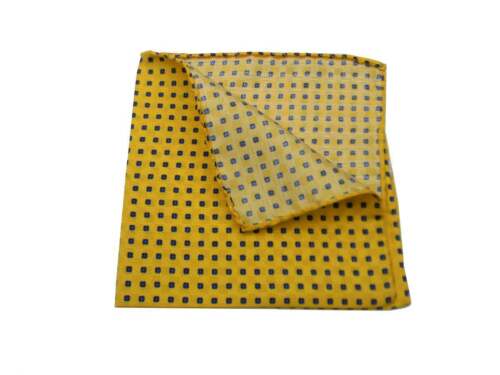 Fazzoletto uomo da taschino pochette di seta stampata giallo ocra seta silk ity - Zdjęcie 1 z 6
