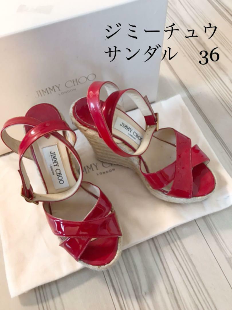JIMMY CHOO Patent leather Wedge sole Sandals 36 Red Auth Women