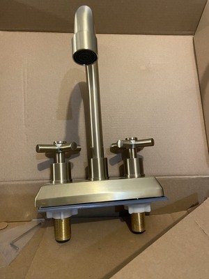 VAPSINT 2 Handle 4 Inch Centerset Lavatory Brushed Gold Bathroom Faucet/ No Hose