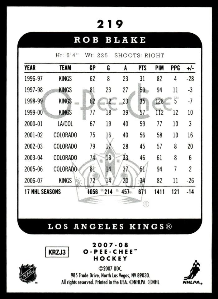 2007-08 O-Pee-Chee Micromotion Rob Blake Los Angeles Kings #219 - Image 2 of 2