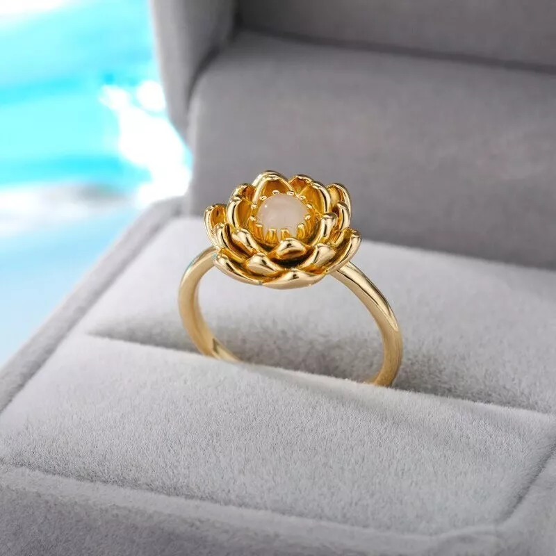 18K Gold Lotus Ring Gold Lotus Flower Ring Delicate Flower Ring