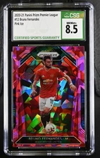 2020 Panini Prizm Premier League 12 Bruno Fernandes Pink Ice CSG 8.5
