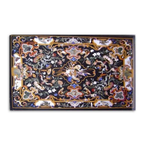 Black Marble Dining Table Top Scagliola Inlay Handmade Floral Inlay Art Dec B380 - Picture 1 of 4