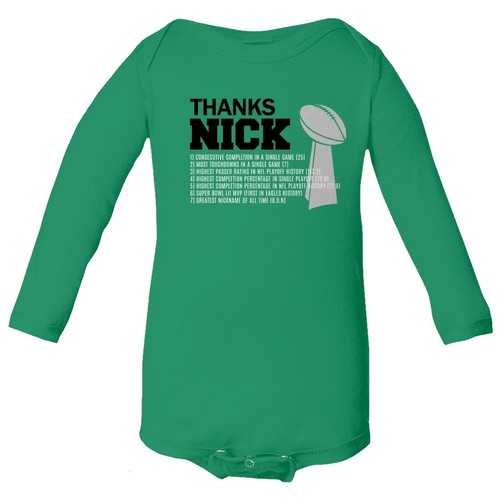 Philadelphia Eagles THANKS NICK Foles Football Infant Baby Long Sleeve Bodysuit