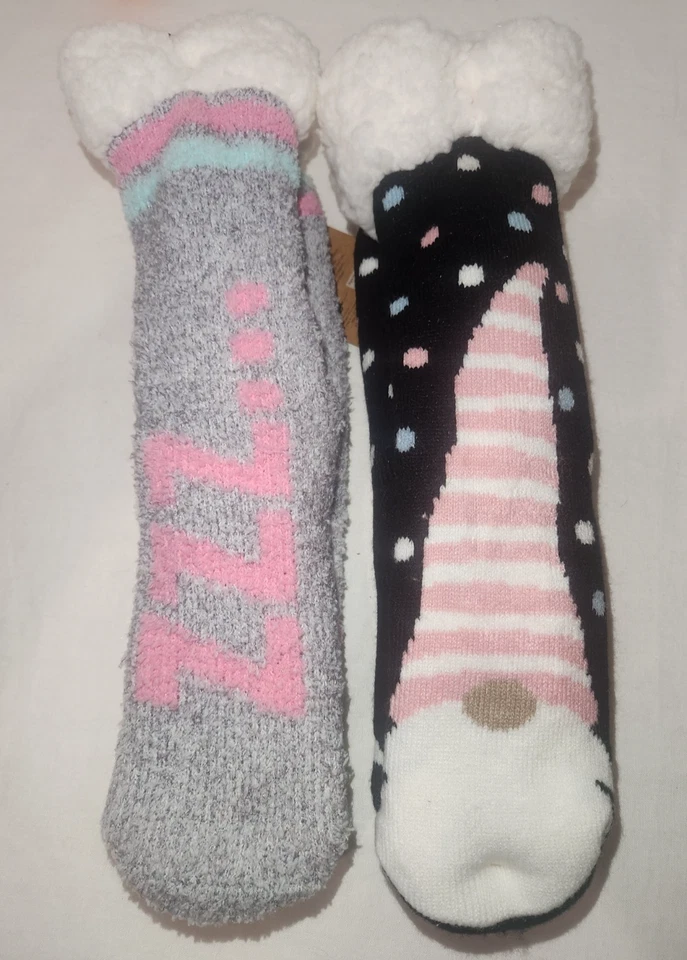 2 Pack Gnome Sherpa Lined Socks Non-Skid Grip Shoe Sz 5-10 Foto 2 de 4