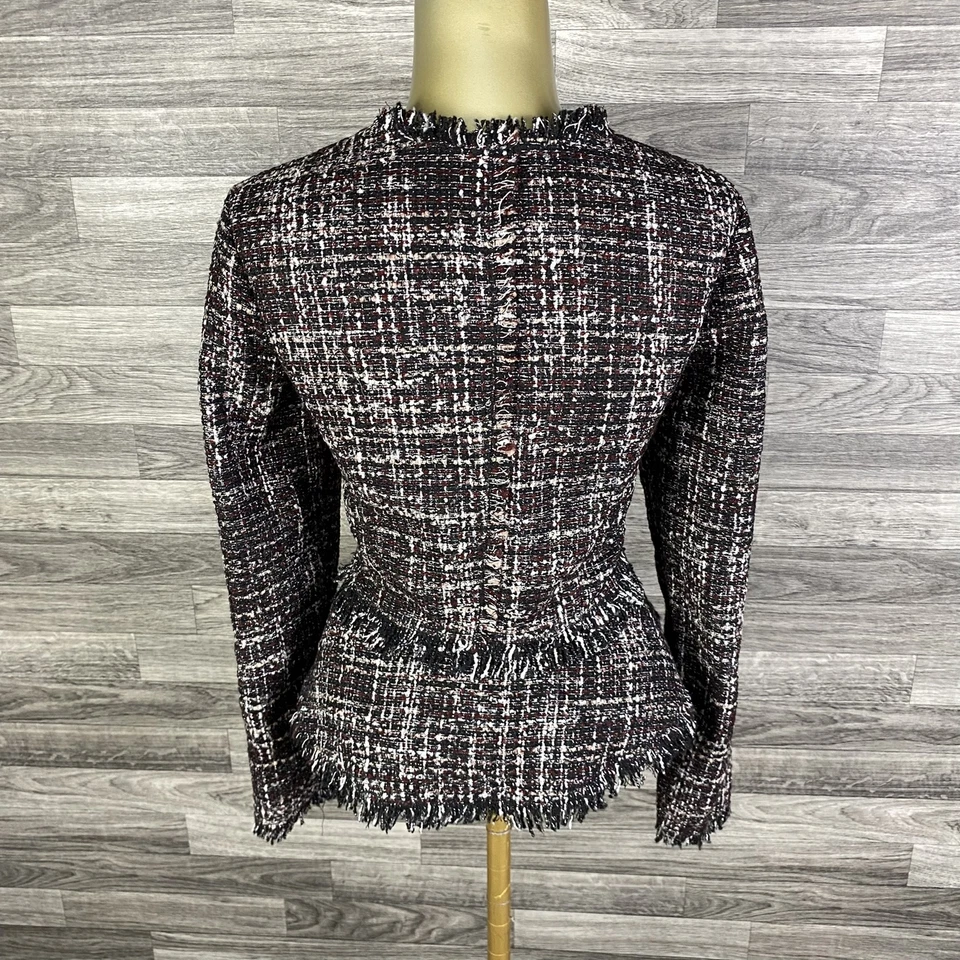 HALOGEN Snap Up Fringe Grey/Black Tweed Blazer Women's Size Small - Image 2 of 4