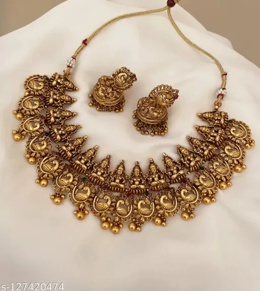 Awesome temple jewellery Gold Plated Fashion Jewelry Bridal Choker Necklace Set