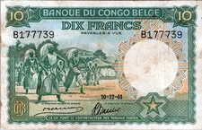 Belgian Congo 10 Francs 1941 Pick # 14